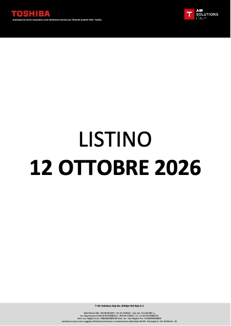 Toshiba Italia Multiclima - Listino prezzi Ottobre 2026