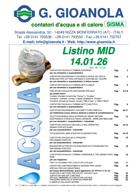 Gioanola - Lista de precios Acqua