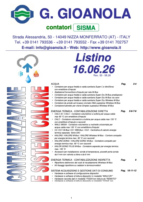 Gioanola - Listino prezzi Contabilizzazione